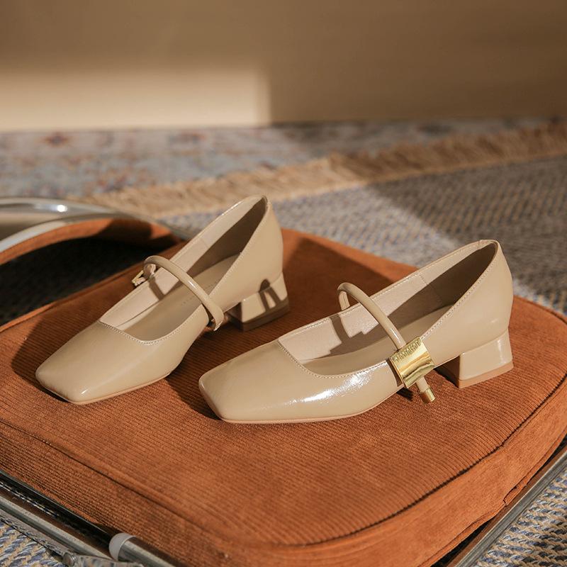 Retro Mary Jane Shoes Women's Shallow Mouth New Thick Heel Single Shoes with Versatile and Sexy