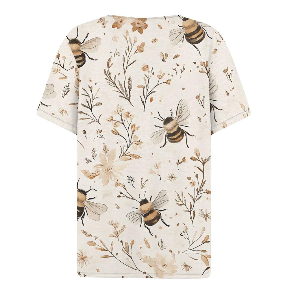 Women's T Shirt Tee Print Button Short Sleeve Daily Weekend Fashion Basic V- Neck Regular Top Summer