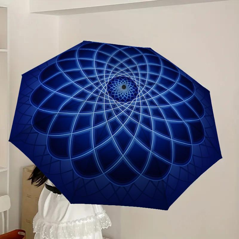 1pc Blue Geometric Mandala Pattern Umbrella with Plastic Handle,Suitable for All Seasons Home Travel Outdoor UmbrellaDD1344