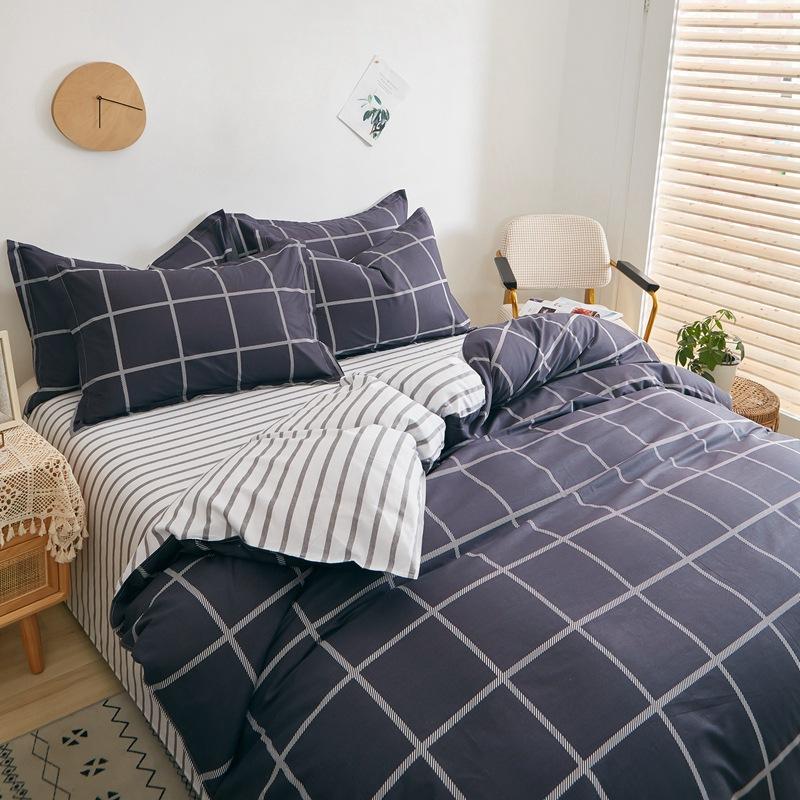 Vierteiliges Set aus Bettwäsche aus reiner Baumwolle, Bettbezug, Bettwäsche, dreiteiliges Bettlaken-Set für den Schlafsaal