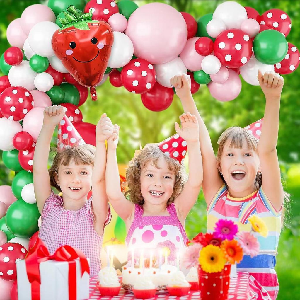 Summer Strawberry Party Balloon Wreath Set Girl Birthday Red Latex Balloon Birthday Background Decoration