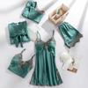 5 STUKS Nachtkleding Slaappak Sexy Dames Kant Pyjama Sets V-hals Satijn Pyjama Intieme Lingerie Lente Nachtkleding Huispak