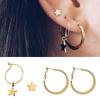4pcs/set Trendy Circle Drop Earrings for Women Round Star Dangle Earrings Statement Punk Zircon Vintage Golden Color Girls Gift