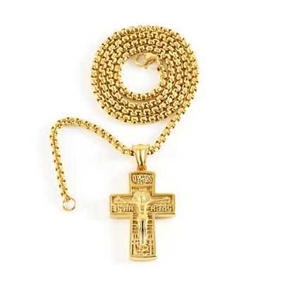 Colar masculino dourado com pingente de cruz e crucifixo ortodoxo russo Jesus
