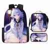Luxury Popular Funny Novelty Genshin Impact 3D Printed 3pcs/Set Pupil School Bags Laptop Daypack Backpack Lunch Bag Pencil Case