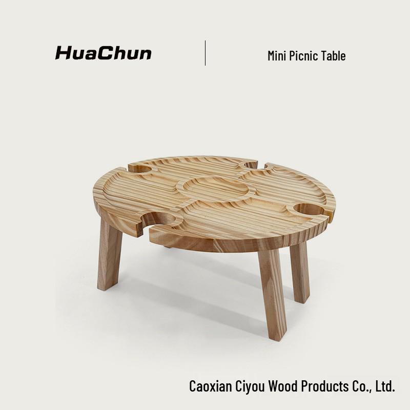 In-Stock Foldable Solid Wood Outdoor Picnic Tray for Wine, Nuts, and Snacks