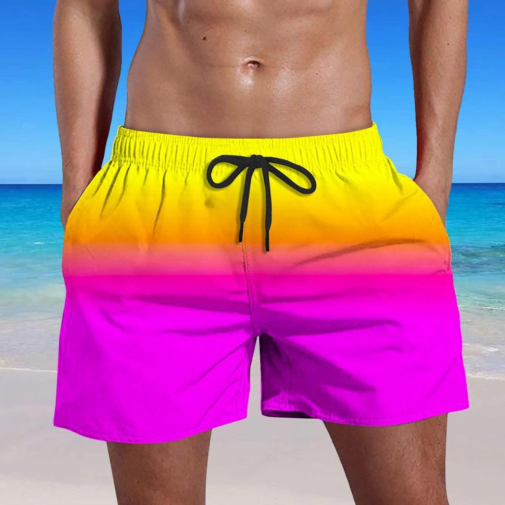 Men's Summer Swim Trunks Quick Dry Shorts With Pockets Plus Gradient Print Beach Shorts