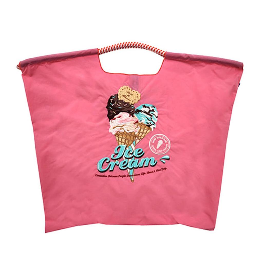 Ball Chain Authentic ICE CREAM Large Size Bag Eco Bag Tote Bag Embroidery Gift A4 301163 [Ball & Chain] & (L.PINK, L)