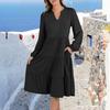 Women's V-Neck Flowing Layered Bohemian Long-sleeved Solid Colour Dress