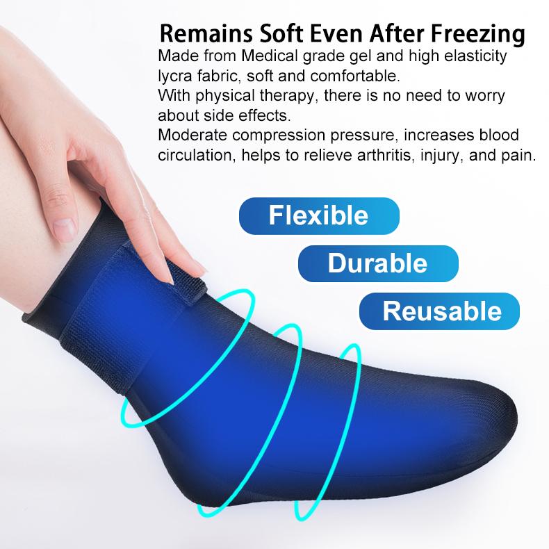 Reusable Gel Hot & Cold Therapy Sock Ankle Foot Ice Pack Wrap for Injuries Pain Relief for Achilles Tendonitis Plantar Fasciitis