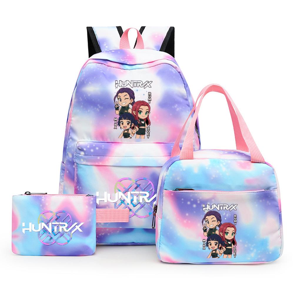 3Pcs/set Cute Cartoon Kpop Printed Backpack with Pengcil Case Lunch Bag for Teenager Girl Boy Bookbag Large Capacity Travel Bag Kid Gift Rucksak