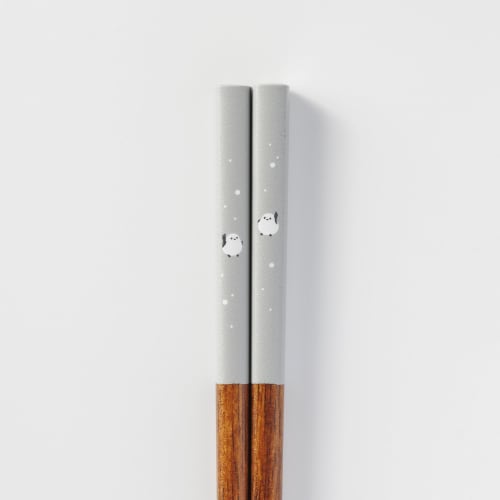 Sunlife Chopsticks, Dishwasher Safe, Adult, Long, Cute, 22.5cm, Shimaenaga (Long-tailed Tit) Design, Natural Wood, Gray, Made In Japan, H-06757