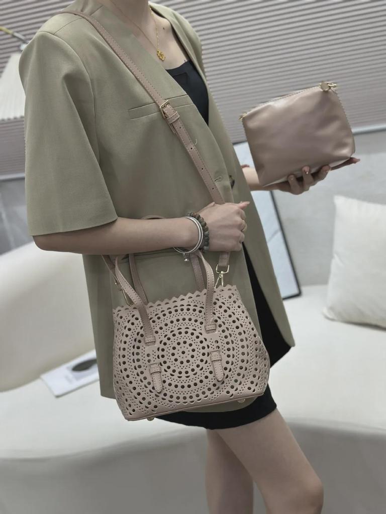 Cross-Border Carved Leather Handbag Set: Tote, Cosmetic Bag & Coin Purse