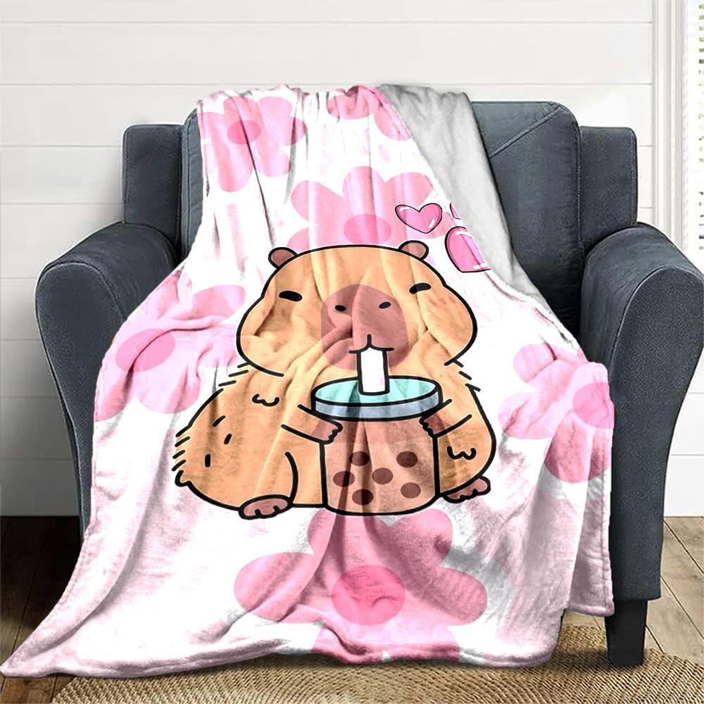 1pc Capybaras, Bubble Tea Blanket Lightweight Flannel Throw for Sofa Bed Travel Camping Livingroom1101L
