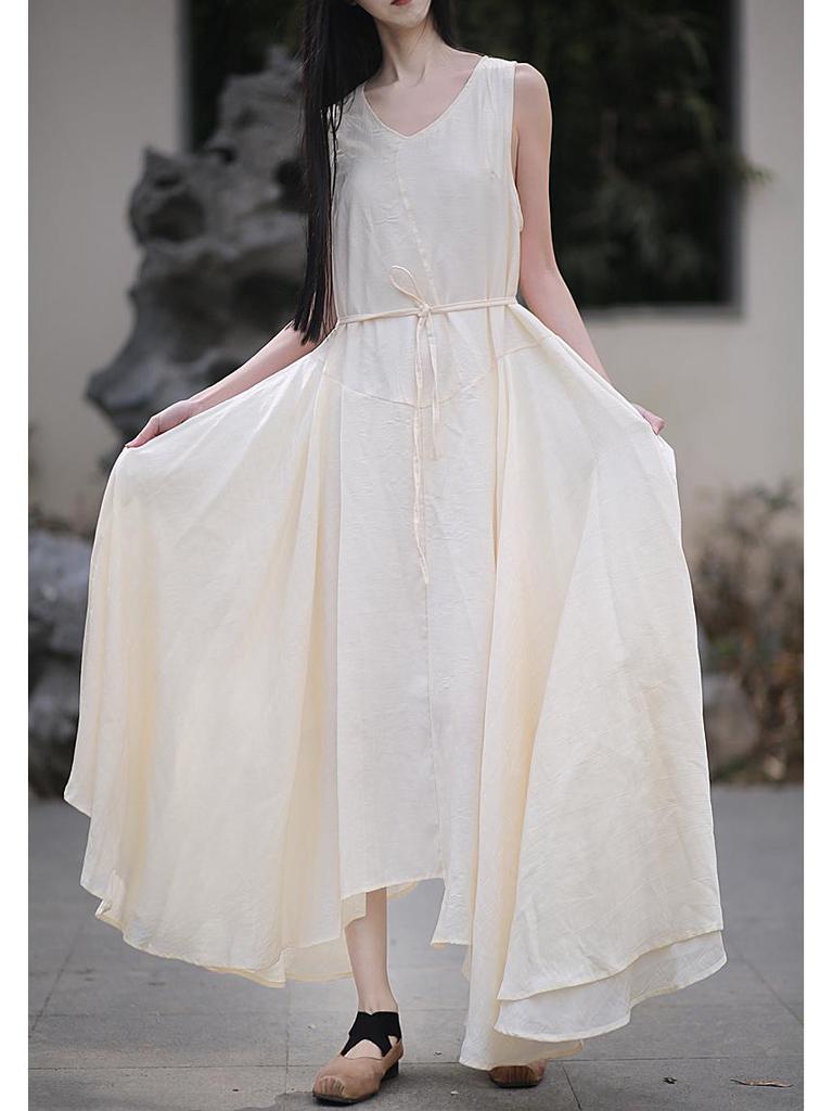 Peach Blossom Patchwork Sleeveless Retro Dress - Loose Fit, 3 Colors