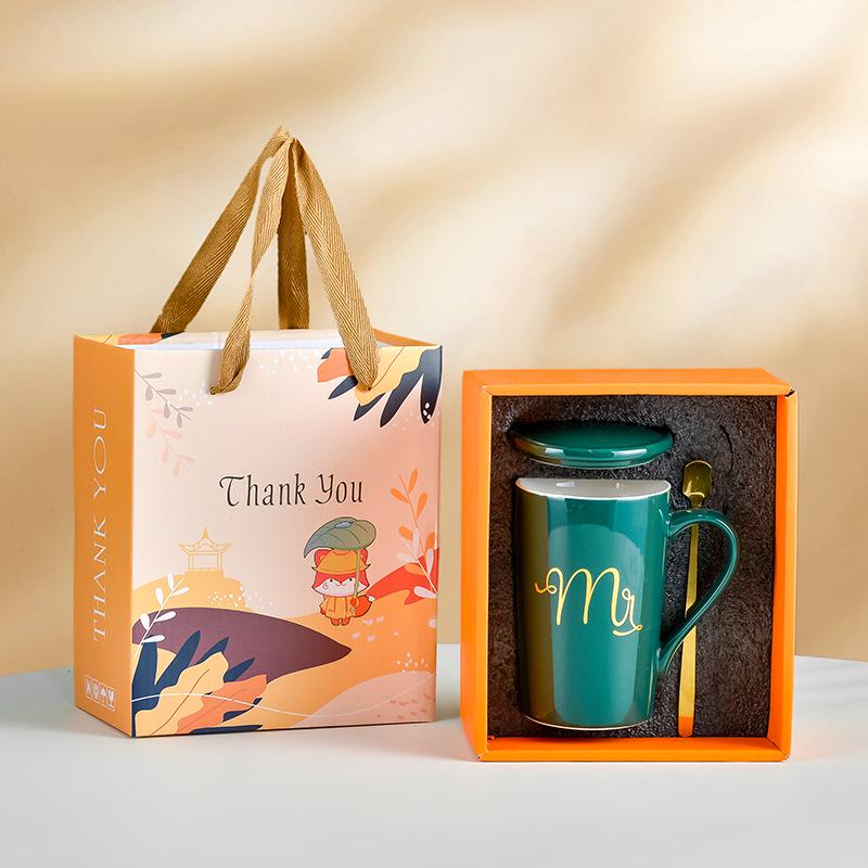 Souvenir Ceramic Couple Cup Set: Perfect for Weddings, Full Moons, Openings, or Business Gifts, with Custom Logo Printing Available.