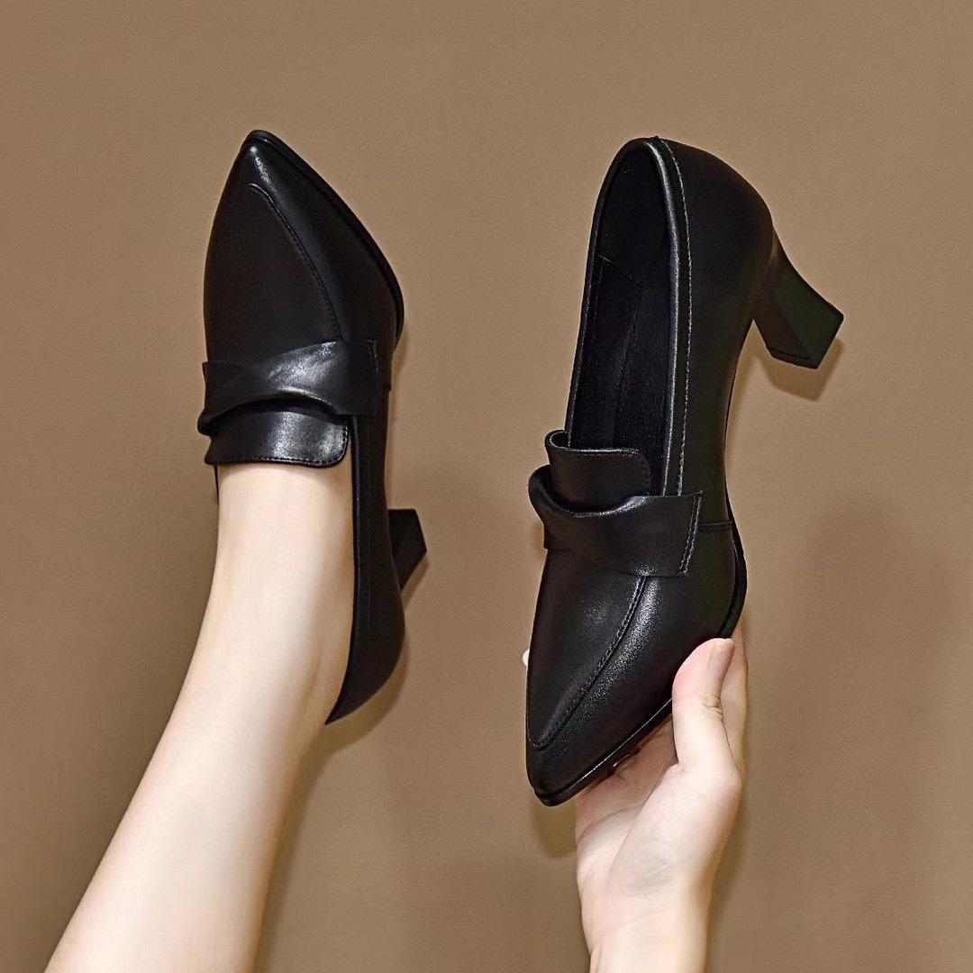 

Женские туфли-лодочки на высоком каблуке, осень 2025, новый британский стиль, тонкий каблук, одинарные туфли из коровьей кожи, рабочая обувь, профессиональные кожаные туфли для платья 34