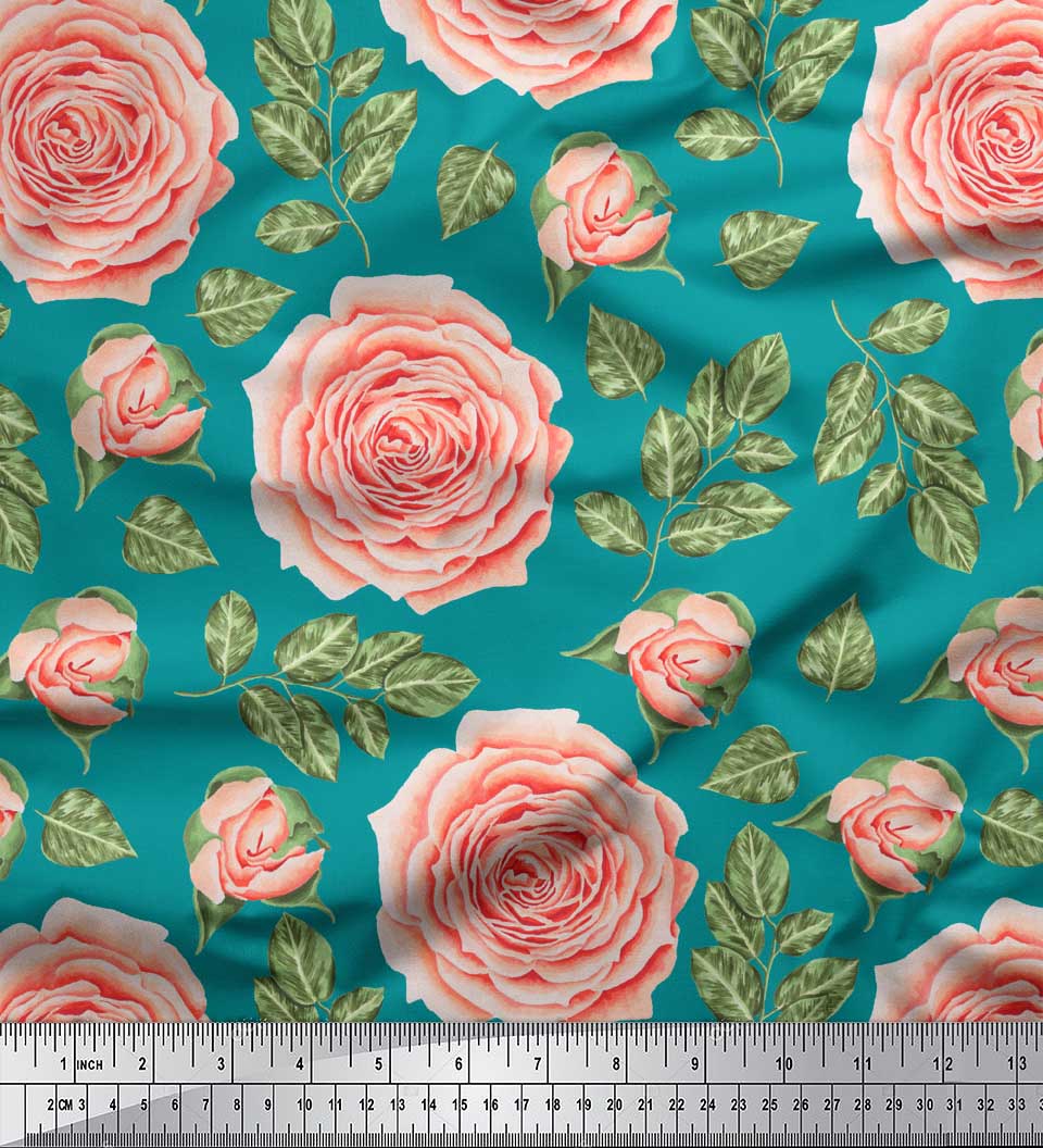 

Soimoi Brown Japan Crepe Satin Fabric Rose Leaves Decor Fabric Printed metre 42 Inch 42 Inch Wide - Poly Crepe зелений