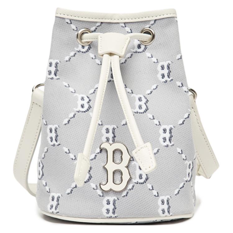 New MLB Monogram Collection Polyester Bucket Bag, Shoulder Bag, Crossbody Bag Mini Unisex Light Gray 3ABMS022N-43GRS