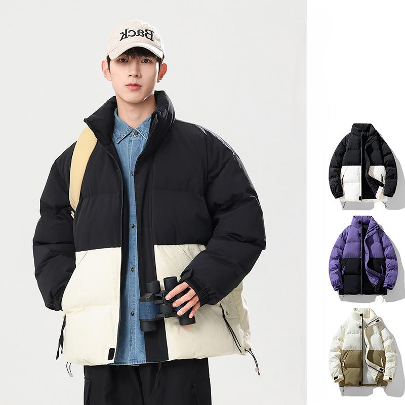 Cuello alto Combinación de colores Ropa acolchada de algodón para hombre Invierno Engrosada Cálida Ropa tipo pan Ropa de invierno acolchada de algodón para parejas Chaquetas para hombre