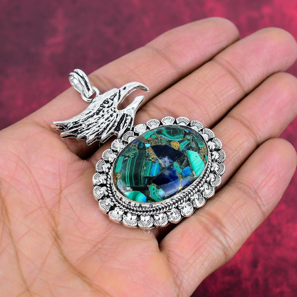 Azurite Malachite Pendant, 925 Solid Sterling Silver Gemstone Jewelry, Handmade Pendant, For Thanksgiving