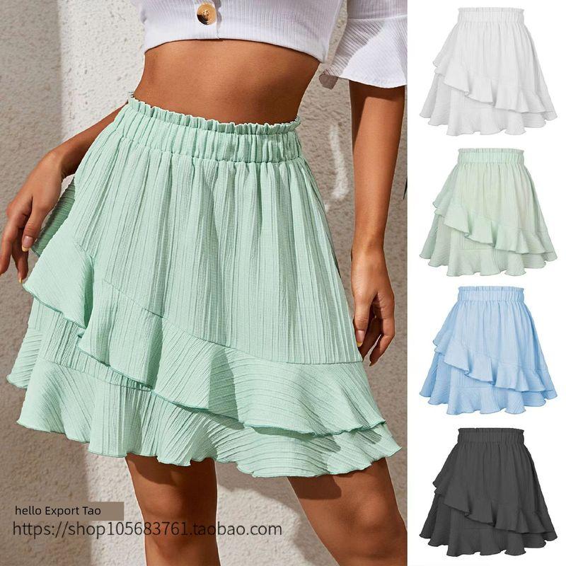 Fashion Style Ruffles Skirt High Waist Asymmetrical Pure Color Skirt High Waist Ruffled Skirt