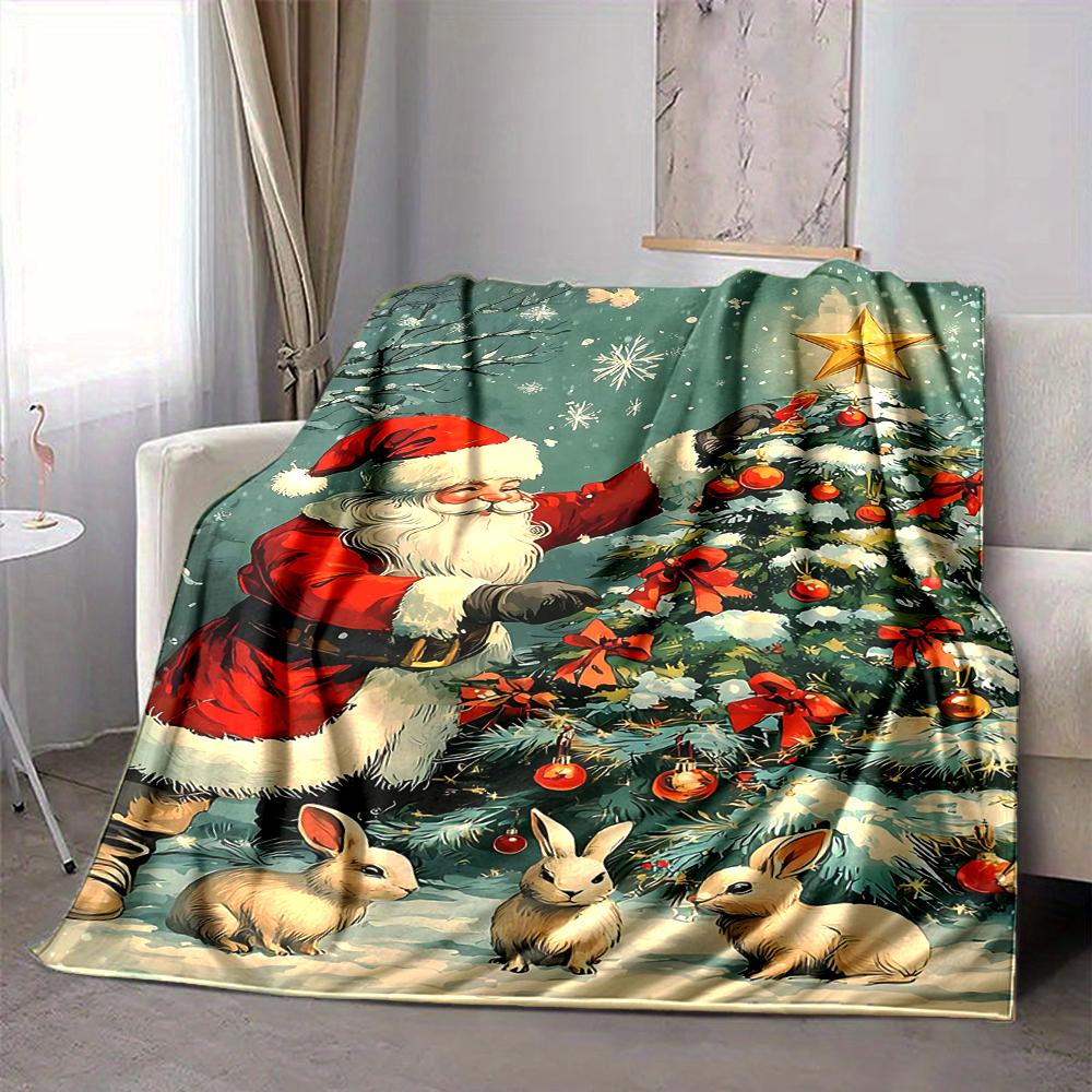1Pc Christmas Santa Bunnies Blanket Soft And Comfortable Casual Warm Camping Travel Christmas Halloween Gift M91725