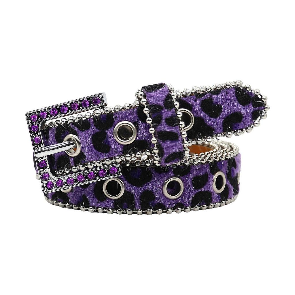 Unique Waist Chain Rhinestones Buckle Leopard Print Chain Cowgirl Belt for Women Proms Club Party for Jeans Dresses Purple 95