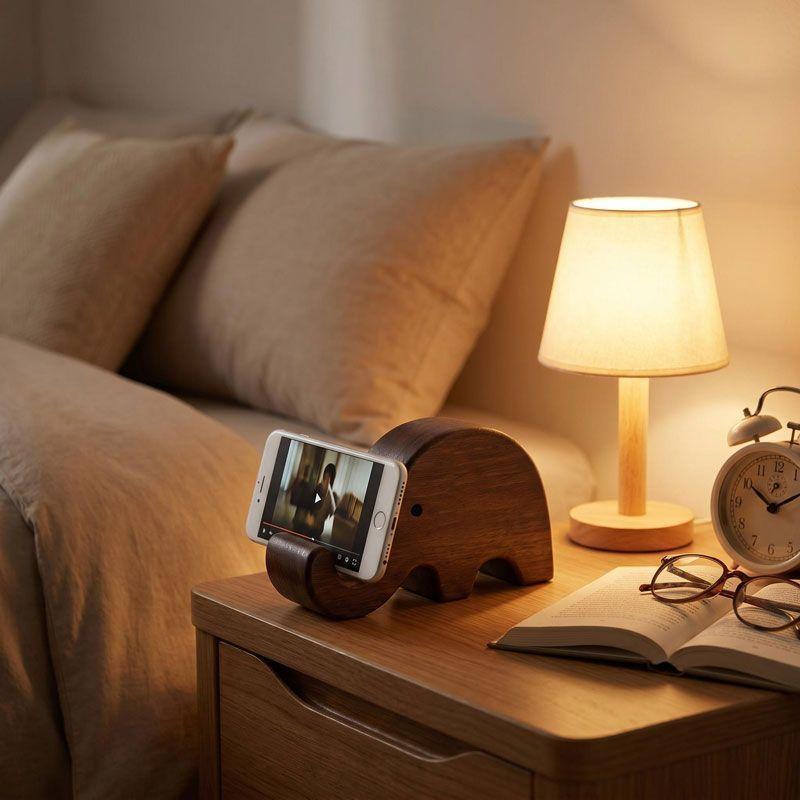 Simple Creative Solid Wood Black Walnut Phone Stand Business Card Display Rack Home Office Desktop Decoration
