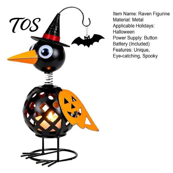 Creative Halloween Gift Wrought Iron Crow And Pumpkin Ornament, Metal Bird Candle Holiday Home Accents Holder Statue with LED for Table Decor