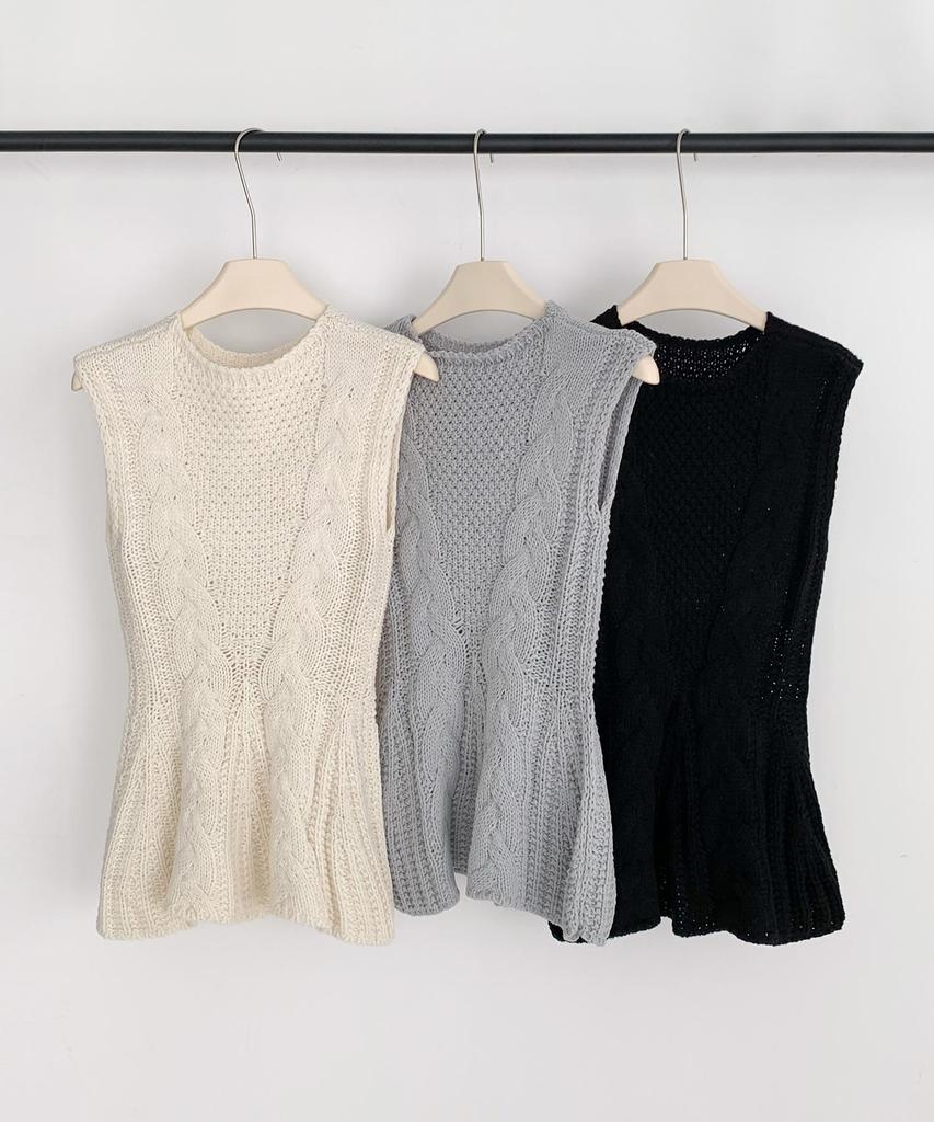 Baseukala Cable Sleeveless Knit Top (3Colors)