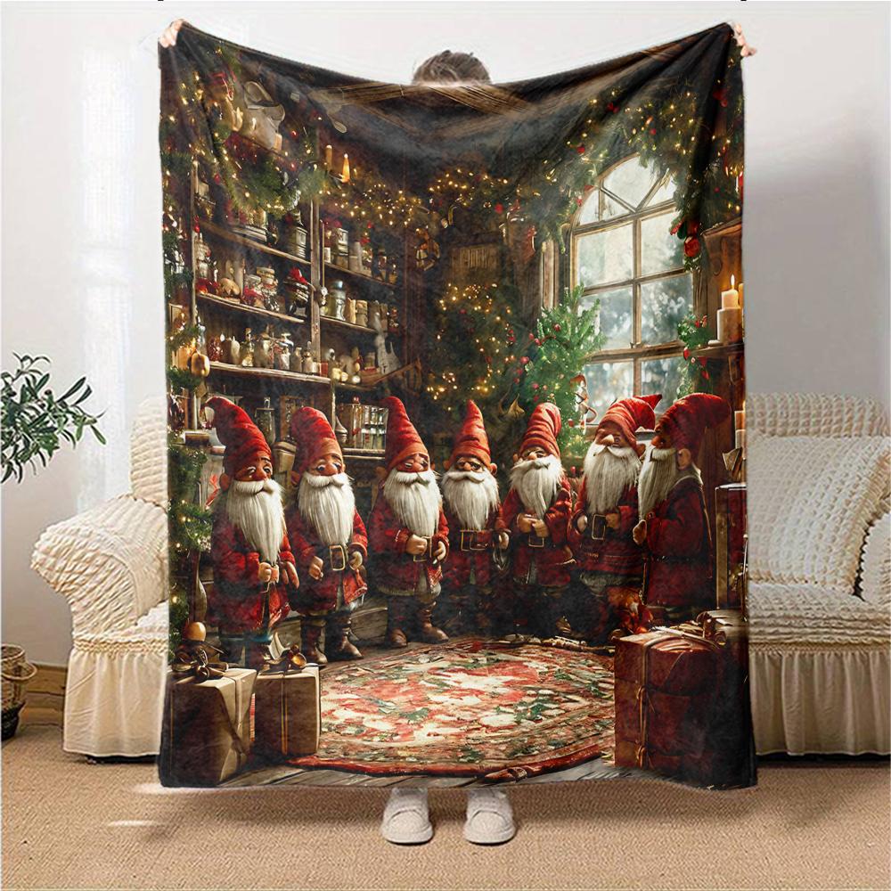 1Pc Christmas Gnome Trio Blanket Soft Throw Blanket For Home Bedroom Bed Sofa Travel Office Solid Christmas Blanket