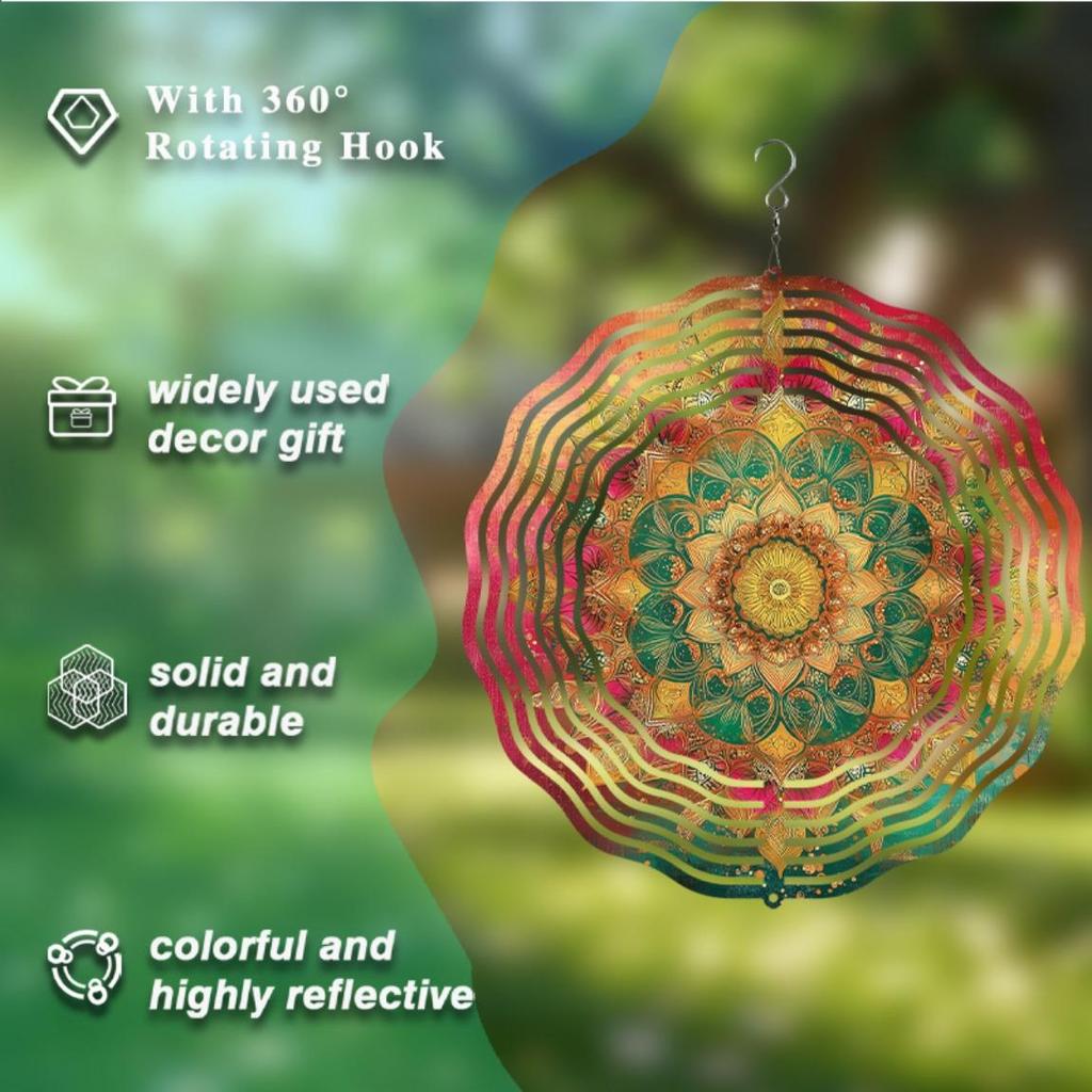 360 Degree Swivel Hook 10 Inch Hanging Wind Spinner Vibrant Metal Art Design for Garden Lawn Balcony All Season Outdoor Decoration Weather