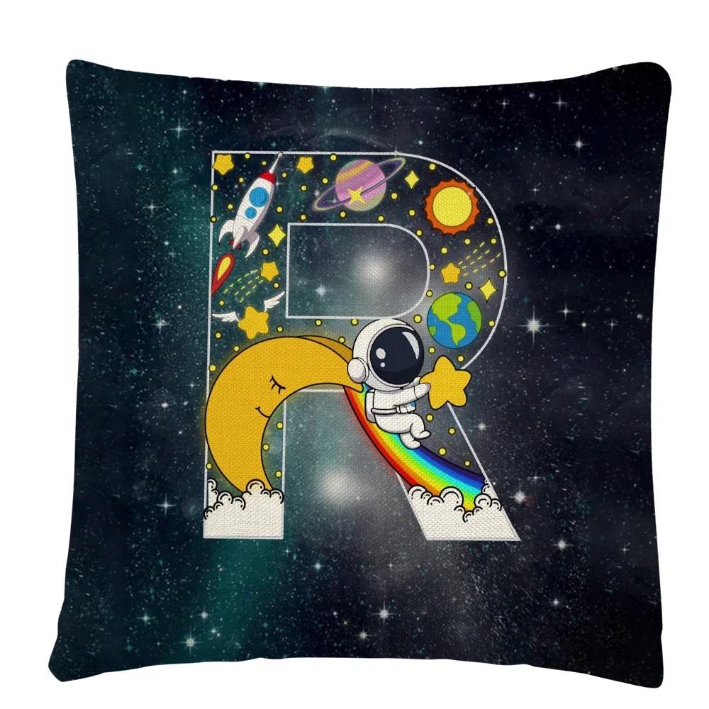 Astronaut Letter Cartoon Pattern Cushion Cover Pillowcase Home Sofa Car Decorative