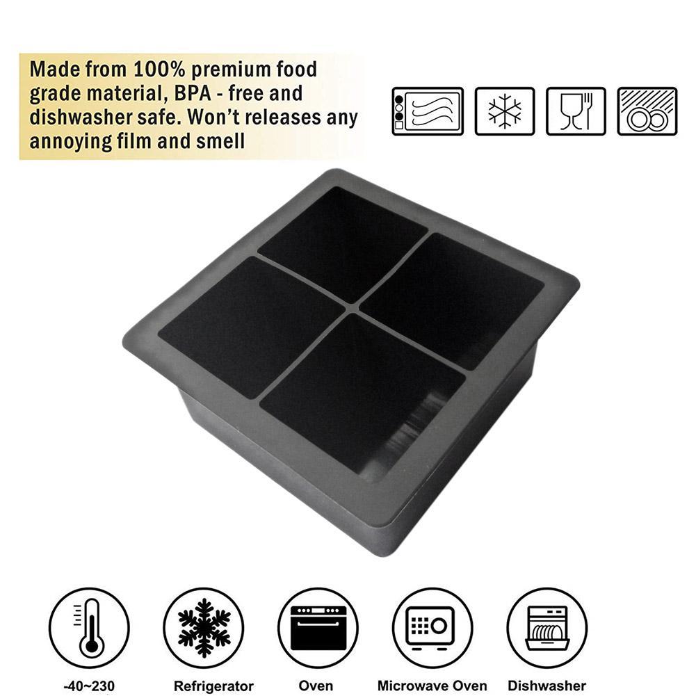 Ice tray plastic with lid and soft bottom 4 large ice cubes Food grade silicone material