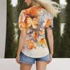 Top da donna Camicie a maniche corte a sbuffo Top estivi casual con scollo a V T-shirt plissettate con bottoni Bluse a tunica a vestibilità ampia