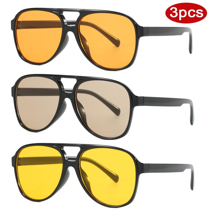 

Protective Glasses 3Pcs New Women Double Bridge Square Sunglasses Vintage Brand Designer Sunglass Outdoor Driving Shades Uv400