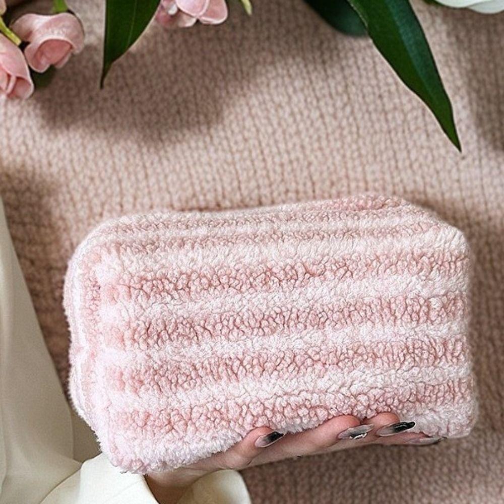 Soft Material Makeup Bag Clutch Style Cute Design Travel Cosmetic Bag Stripe Portable Bag Portable Organizer Makeup Storage