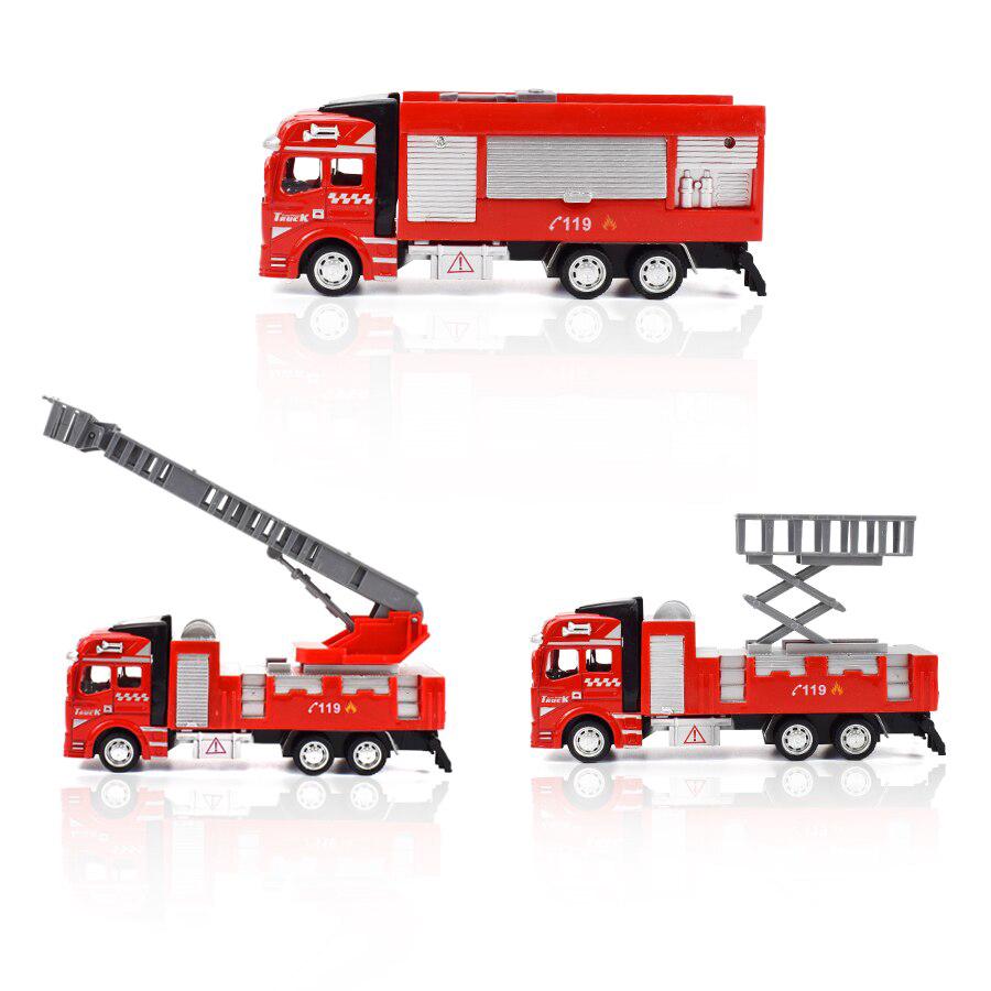 Ids Toy Fire Truck Model Alloy Diecast Inertia Fire Ladder Vehicle Rescue Transport Car Educational Toys for Children Boys Gift