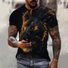 Men's T-shirt 3D lion print T-shirt summer short sleeved streetwear