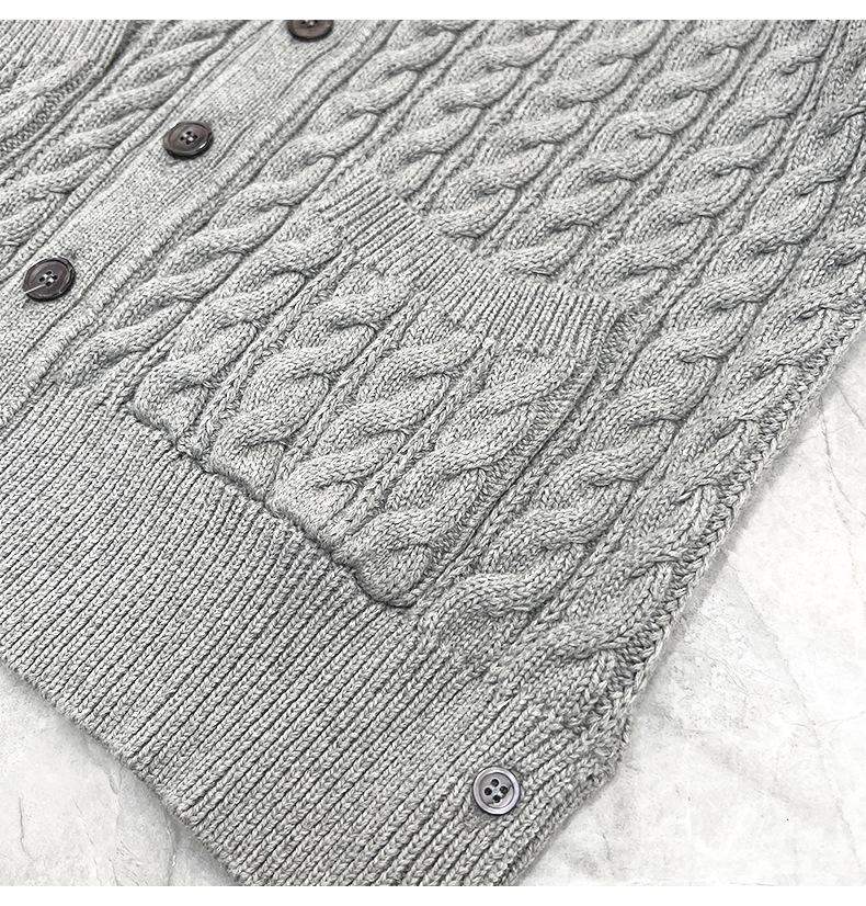 TB High Version Autumn Knit Unisex Four-Bar Cable Cardigan - Classic and Versatile Sweater