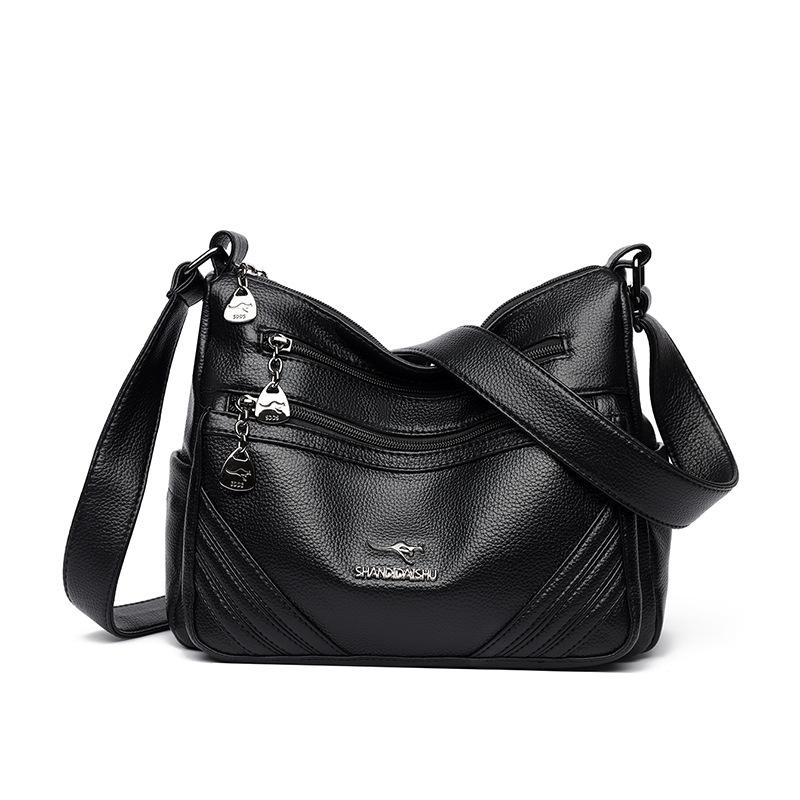 Bag Women's New Fashionable Versatile Soft Leather Messenger Bag Multi-layer Large-capacity Shoulder Bag Medium Mother Bag
