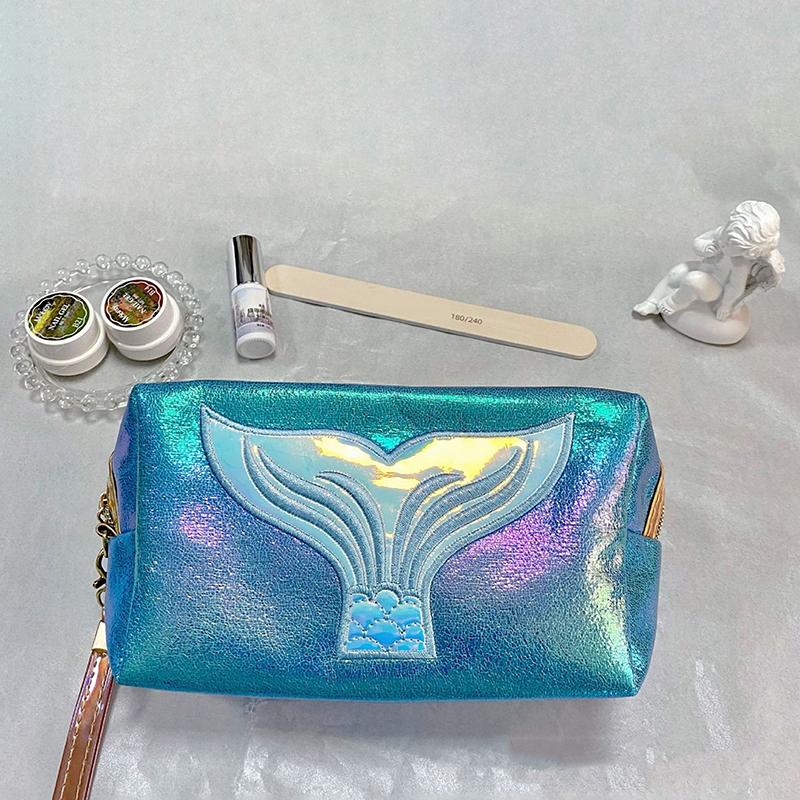 Syreni Ogon Kosmetyczka Laserowy Kolor Podróżna Kosmetyczka Organizer z Paskiem na Nadgarstek Śliczna Kreatywna Laserowa Saszetka Podróżna Pu Dla Dziewcząt