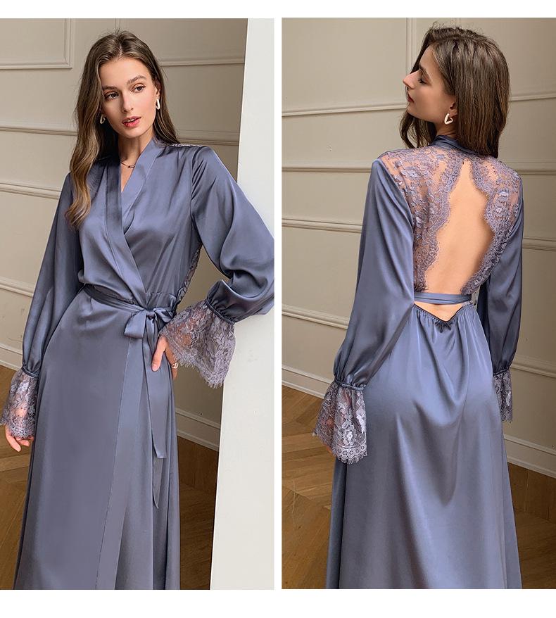 Yaoting Women's Satin Lace Backless Pajamas - Spring/Summer Lightweight Ice Silk Homewear 2700