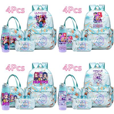 4Pcs/set New Cartoon K-Pop Printed Backpack Handbag Pencil Case with 750Ml Water Bottler for Teenager Boy Girl Schoolbag Large Capacity Bookbag