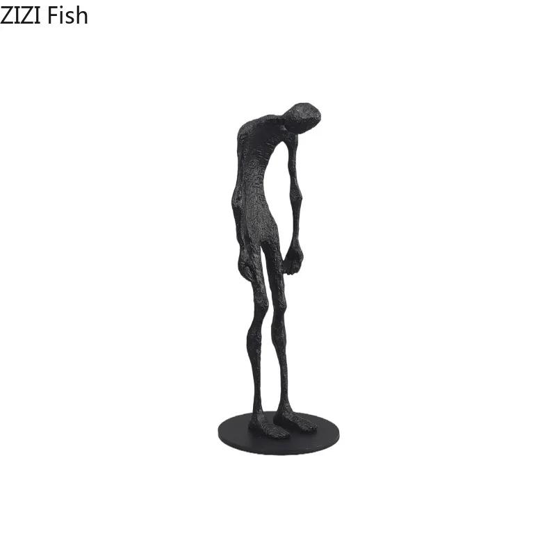 Black Cast Iron Figures Statue Desk Decoration Ornaments Modern Crafts Abstract Character Sculpture Room Aesthetics Decor