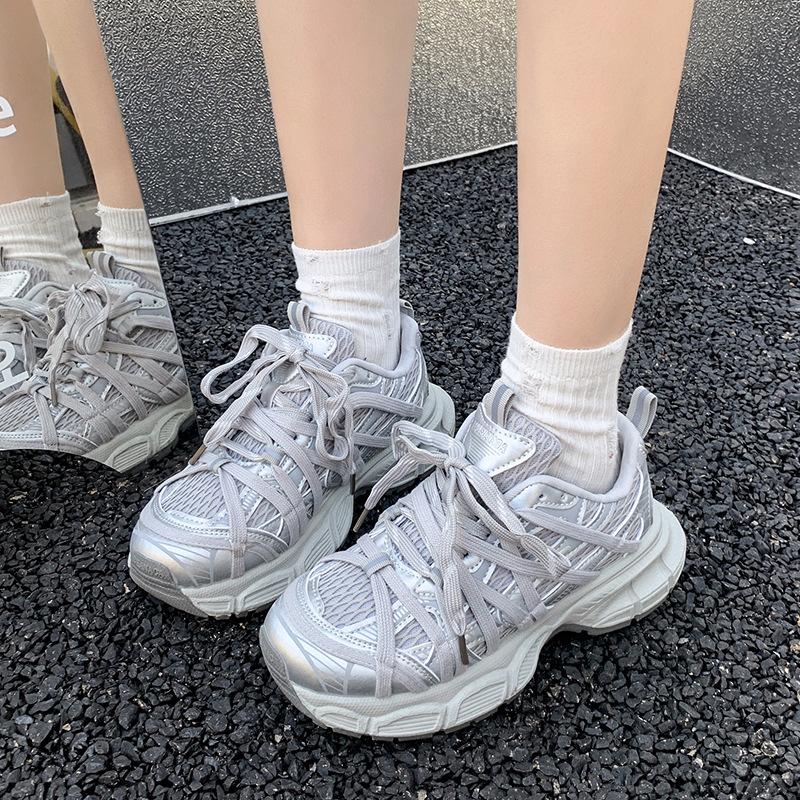 

Shoes women s trendy new summer thin thick-soled heightened mesh breathable sports and leisure shoes 40 серый