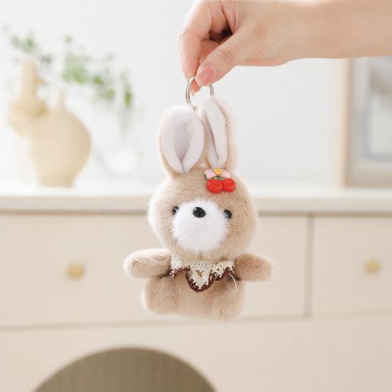 Cute Cherry Bunny Plush Keychain, Small Rabbit Stuffed Animal Pendant for Bag Backpack Purse, Kawaii Cartoon Key Ring Charm, Gift for Girls Women
