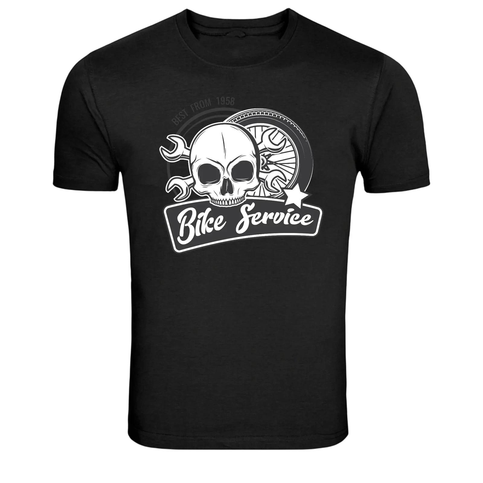 Skull Bike Service Garage Mechanic Biker Graphic T Shirt 2XL