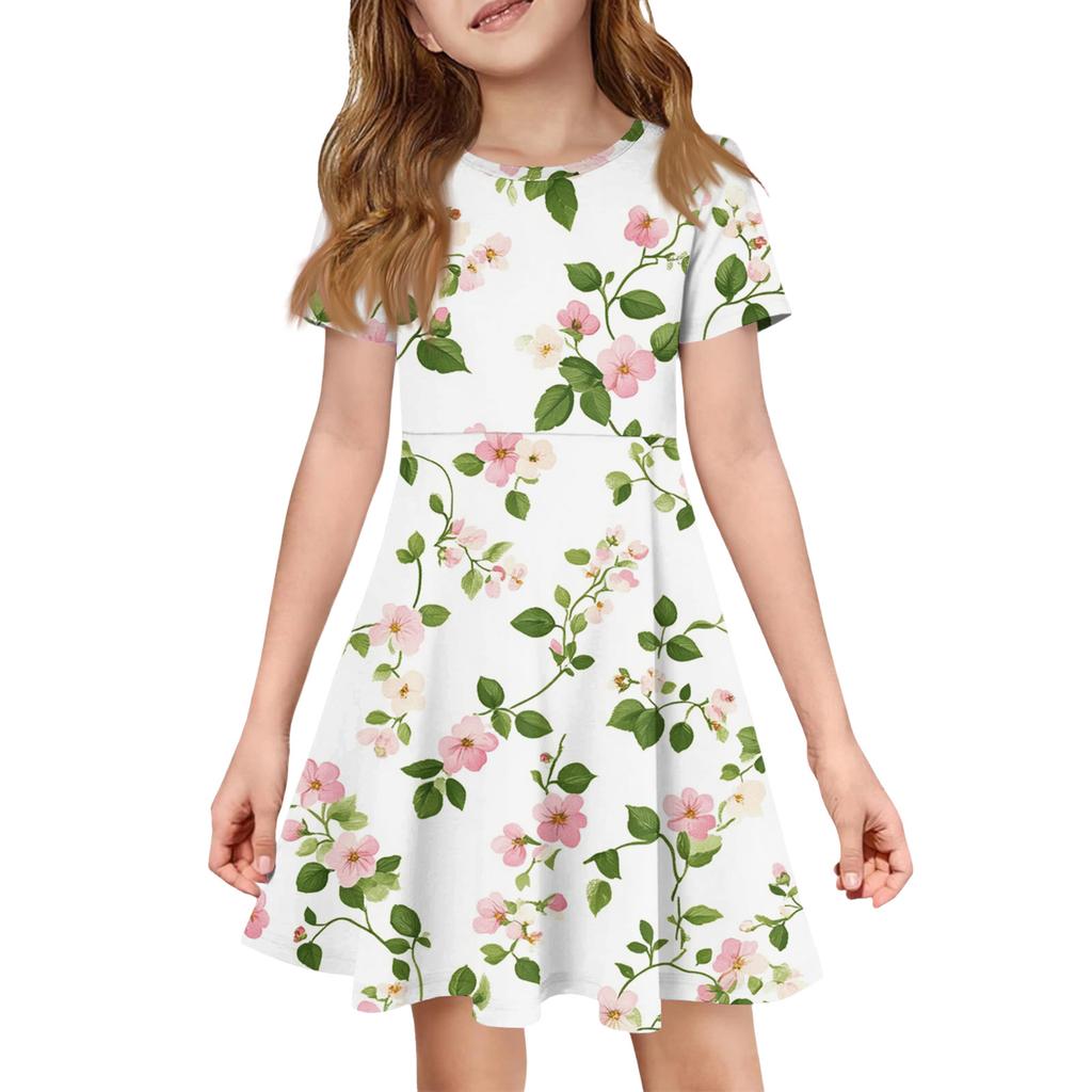 Girl Summer Dress Color & Print Short Sleeve Dress With Pocket Casual Dress Shorts Sleeve Party Dress Easter Day